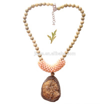 Big Bold Luxury Crochet Gold Druzy Pendant Stone Beaded Necklace